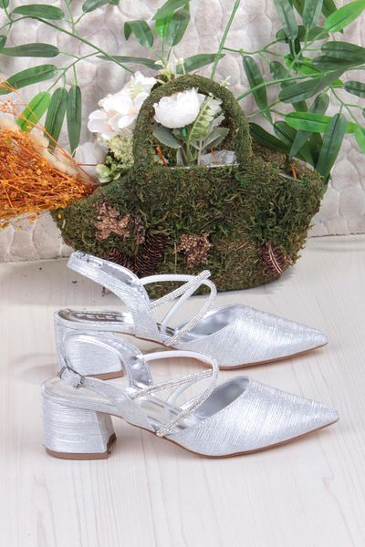 fort 110-411 Satin Glitter Stone Open Back Classic Heeled Women's Shoes