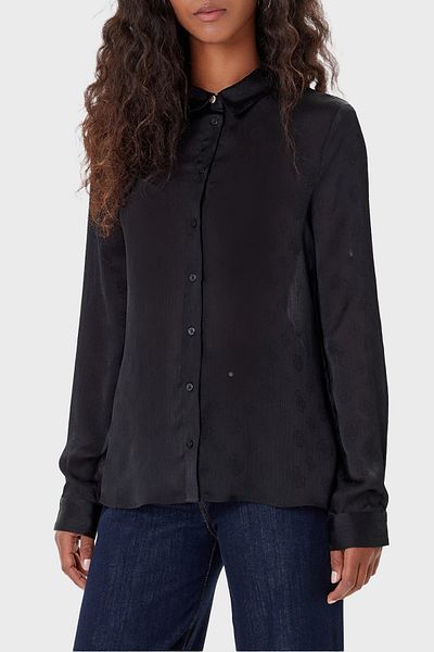 Guess Ls Marthe 4g Logo Jacquard Comfort Fit Long Sleeve Shirt W5Yh1Awhcr2 Shirt W5Yh1A Whcr