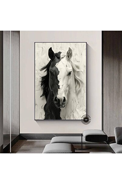 idora Kontrast At Kanvas Sanatı – Asmaya Hazır Siyah Beyaz At Portresi; Çağdaş At Dekoru; Ofis; Atseverler