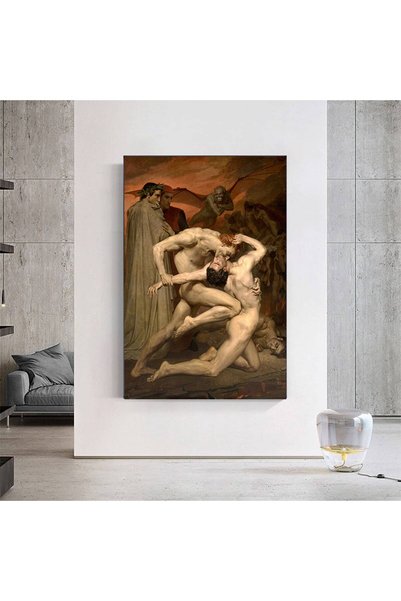 idora Rönesans Sanat Baskısı, Vintage Dini Tablo, Dante ve Virgil Cehennemde, Fransız Gotik Tarzı