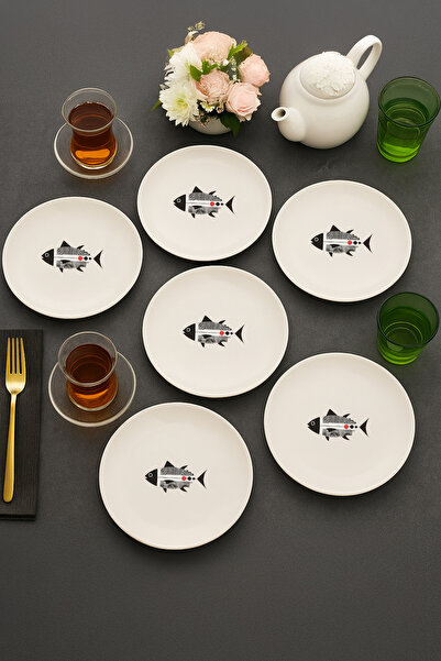 Home Marino 6 Piece Ceramic 21 cm Fish Patterned Cake Plate White