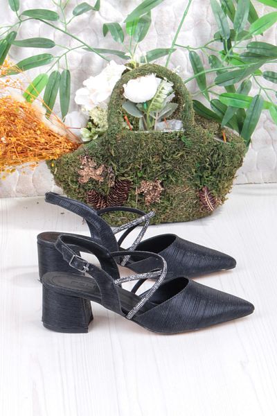 fort 110-411 Satin Glitter Stone Open Back Classic Heeled Women's Shoes