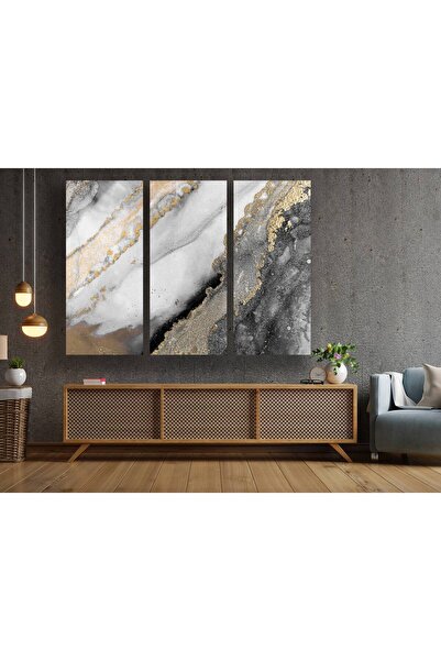idora Gri Altın Soyut Kanvas | Lüks Duvar Sanatı | Mermer Soyut