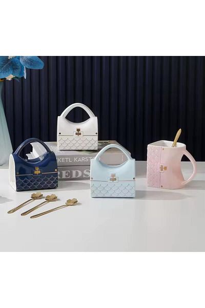 Coverzone Ceramic Mug with Bag Design and Spoon Mug Tea Coffee Heat Resistant Decorative Gift 400 ml