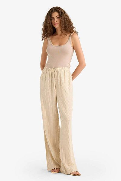 DeFacto New Season Wide Leg Double Pocket Elastic Waist Standard Length Linen Blended Trousers