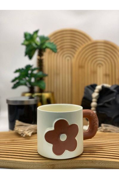 Generic Heavy ceramic mug with a raised flower design