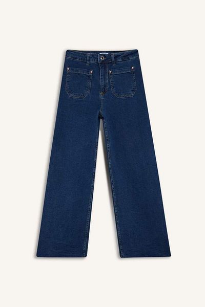 DeFacto New Season Short Wide Leg High Waist Ankle Length Jean Washed Trousers
