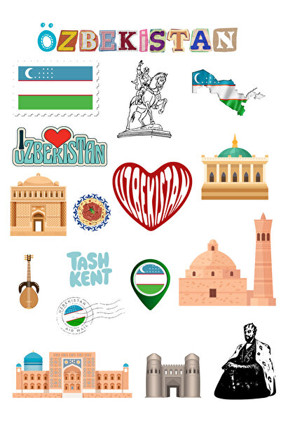 ANSHA CRAFTS Özbekistan Sticker Seti Bullet Journal - Ajanda - Planner - Deft...