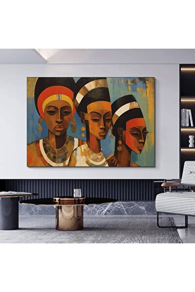 idora Tri geometrijske afričke uljane slike na platnu, šarene afričke ženske ...