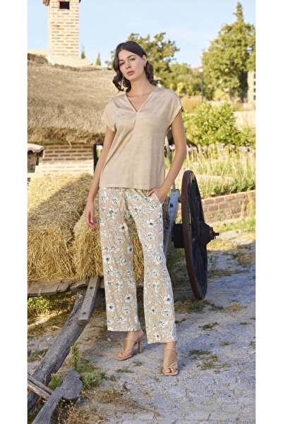 NightLove Monamise Flower Pattern V-Neck Pajamas Set 24081