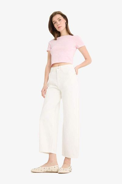 DeFacto New Season Barrel Fit Regular Waist Ankle Length White Jean Trousers