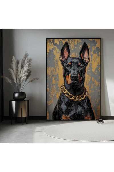 idora Doberman portret uljane slike sa zlatnim lancem, umetnička slika na pla...