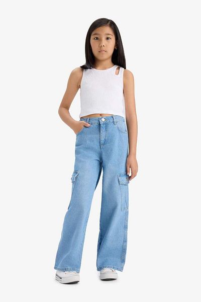 DeFacto New Season Girl's Wide Leg Cargo Wide Leg Jean Trousers