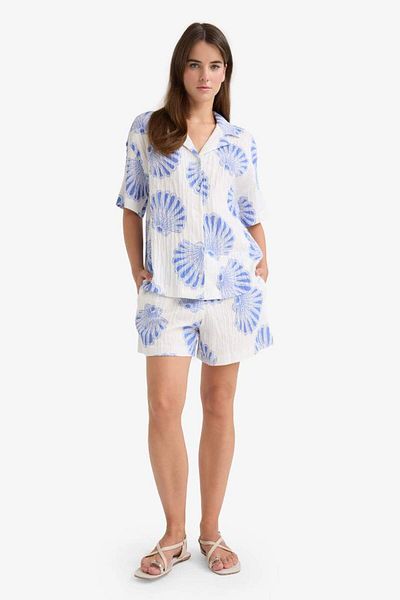 DeFacto New Season High Stretch Waisted Patterned Muslin Shorts