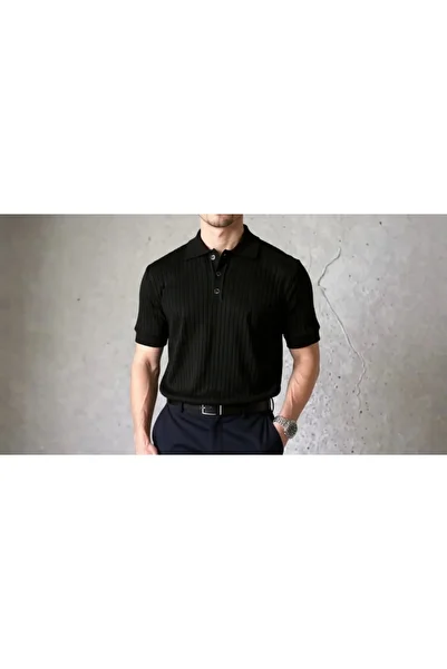 asyahsap Fenix ​​Piel Men's Short Sleeve Collared Button Collar Knitwear Blouse