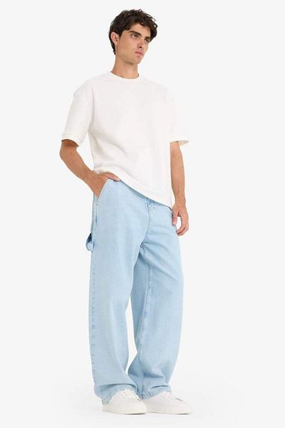 DeFacto New Season 100% Cotton Skater Fit Wide Leg Jean Washed Trousers