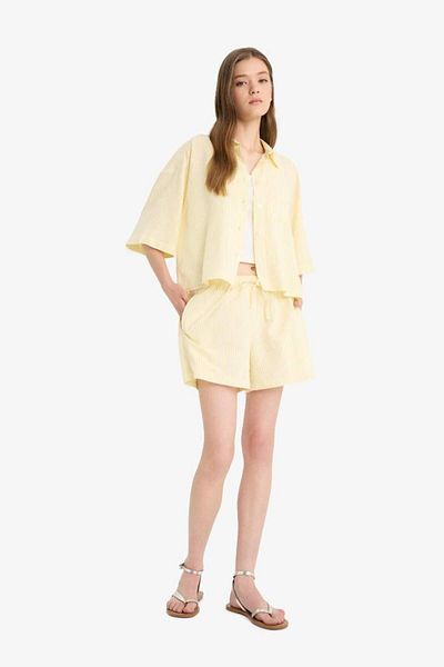 DeFacto New Season Coool A-Line Regular Waist Straight Leg Linen Blend Shorts