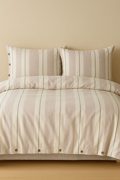 PureText |   Pure Sense |   100% Cotton Washed Yarn Dyed Double Striped Duvet Cover Set |   Powder