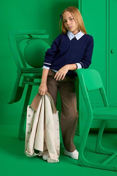DeFacto New Season Girl's Balloon Fit Oval Leg Gabardine School Trousers