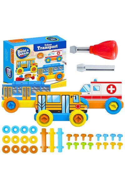 ProNice Constructor ProNice, Vehicule, 3 Baze, 16 Șuruburi, 12 Roți, Multicol...