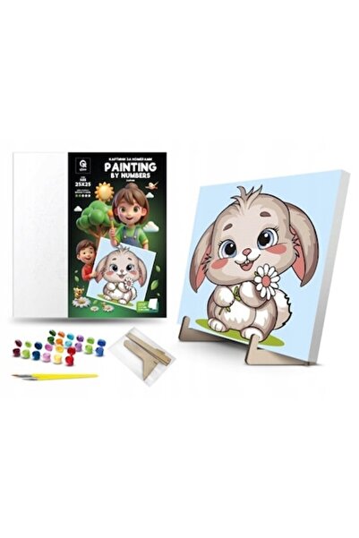 qbee Kit de pictură prin numere, Qbee, model iepure, 25x25 cm