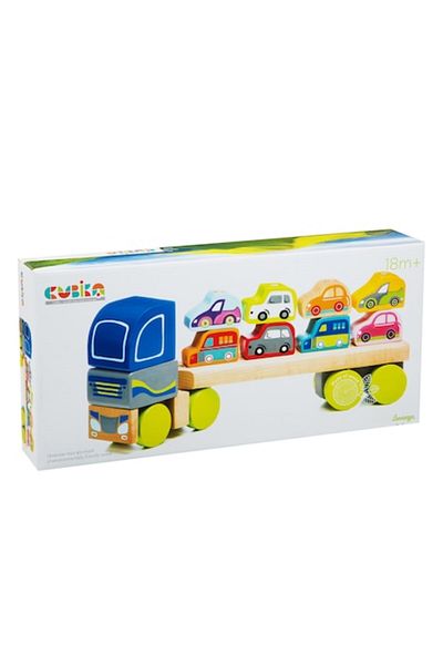 CUBIKA Wooden Toy Cubika, Stacking Car Transporter with Cars