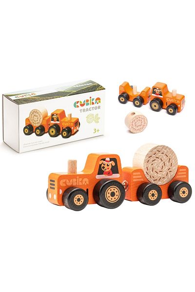 CUBIKA Children's Tractor with Magnetic Fasteners, Cubika, Wood, Multicolor, 8.3 x 5.8 x 16.3 cm