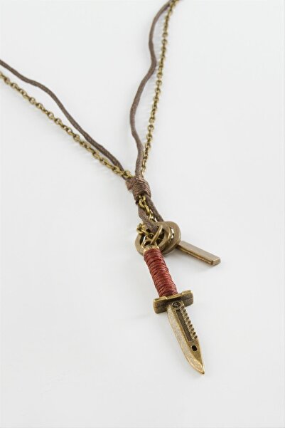 Angel Of Life Dagger Leather Chain Men's Necklace