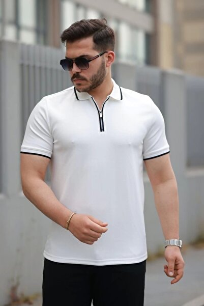 Butik Men's Zipper Collar Line Detailed Short Sleeve T-Shirt