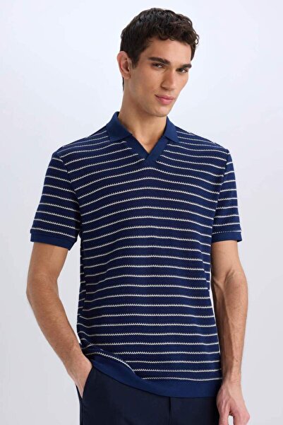 DeFacto Regular Fit Polo Neck Striped Knitwear Short Sleeve T-Shirt C4150Ax24Sm