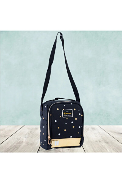 Pause Dots Printed Zipper Closure Insulated Lunch Bag with Adjustable Strap