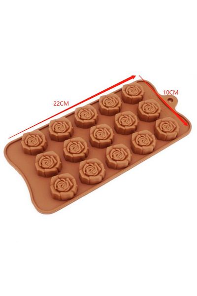 Generic Silicone Rose Chocolate Mould, 15-Cavity Flower Design, Brown