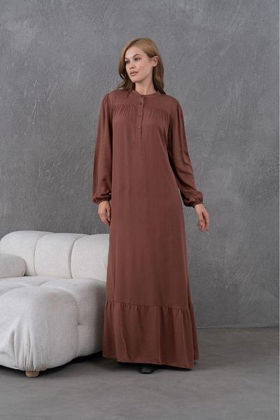 MAMAYAGA Women's Suitable for Hijab Long Sleeve Waist Lace-Up Maxi Size Comfortable Plus Size Stylish Cotton Dress