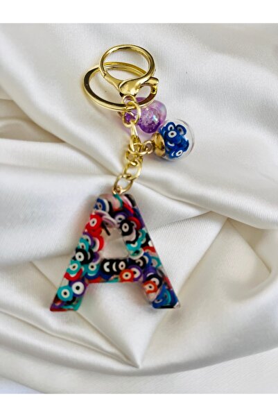 COCOSH TAKI A Letter Evil Eye Beaded Heart Keychain