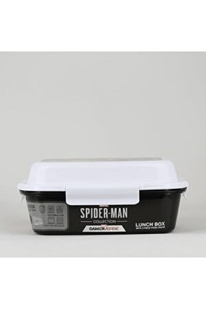 SUNCE صندوق غداء مارفل سبايدرمان بأربعة مشابك إغلاق - أسود وأبيض