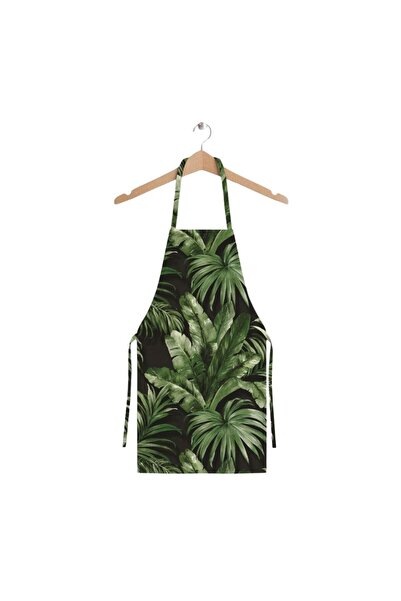 Adawall مريلة مطبخ بتصميم استوائي أسود (قماش كتان، شهادة غسيل وتفتيح دولية)