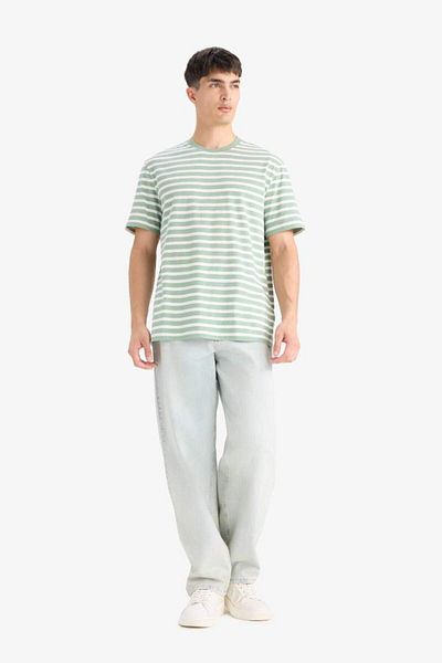 DeFacto New Season 100% Cotton Regular Fit Crew Neck Short Sleeve Striped T-Shirt