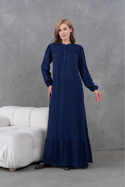 MAMAYAGA Women's Suitable for Hijab Long Sleeve Waist Lace-Up Maxi Size Comfortable Plus Size Stylish Cotton Dress