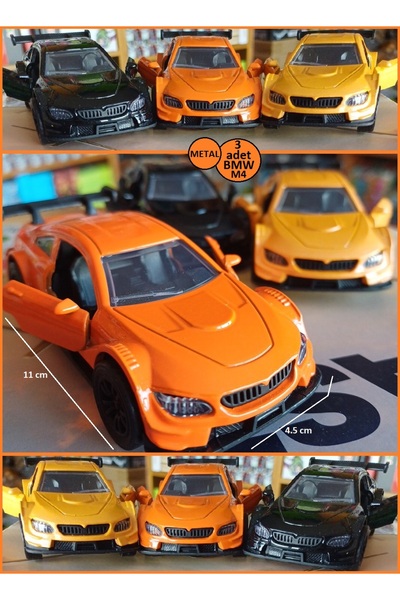 OYUNCAKSAHİLİ Bmw M4 Metal Arabalar 3 Adet Birden Kapıları Açılır Koleksiyon 3 Araba Çekbırak Demir Otomobil