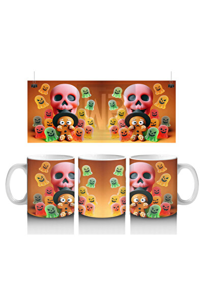 Wisdom Rain كوب مطبوع عليه شخصية وحش لطيف مع سلة حلوى ملونة للهالوين