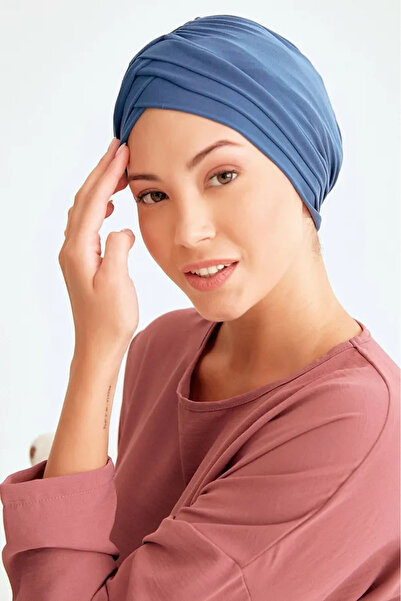 Mervin Şal Kadın Çapraz Üç Bantlı Dış Bone Hazır Türban Su Yeşili