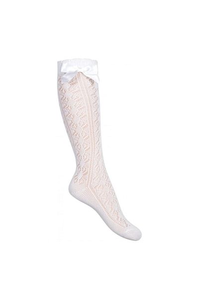 Buonumare Baby Socks for Girls Long with Bow, White, Ages 2-5 Years