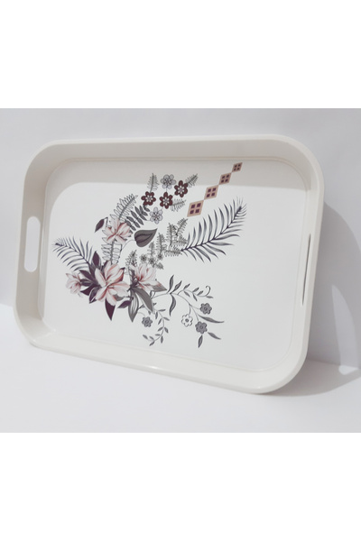 renkli çiçekler Tea Tray 34X24X3.5 cm Patterned Plastic Rectangular Tea Coffee Tray Presentation Tray