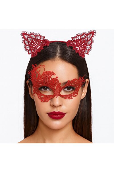 Generic Brand Red Lace Mask and Crown Set No 1 - Costume Set