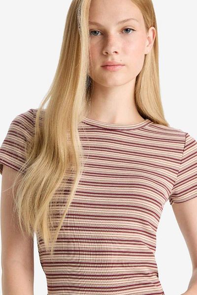 DeFacto New Season Coool Fitted Crew Neck Ribbed Striped Short Sleeve T-Shirt
