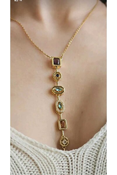 EBRULY HEDİYELİK قلادة من الفولاذ طراز Y متعددة الأحجار من Element