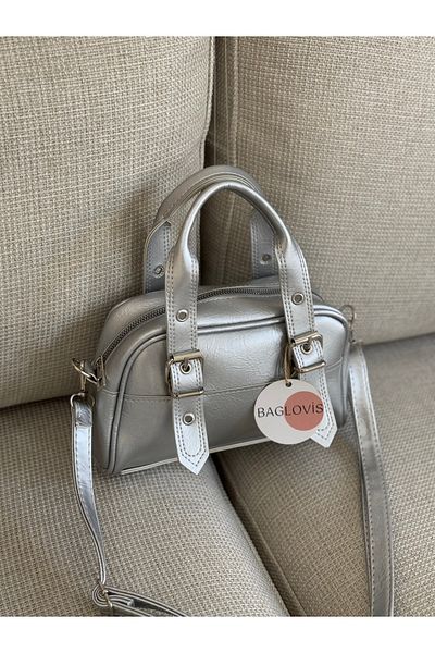 BAGLOVİS Askilari Adjustable Buckle Detail Silver Women's Shoulder Bag En25 Size15