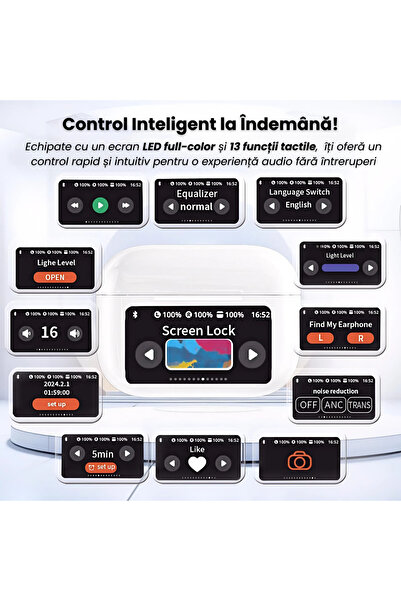 D&K WONDER Casti In Ear True Wireless Bluetooth 5.3 ANC, Display Digital, Asistent Vocal, Microfon, Touch