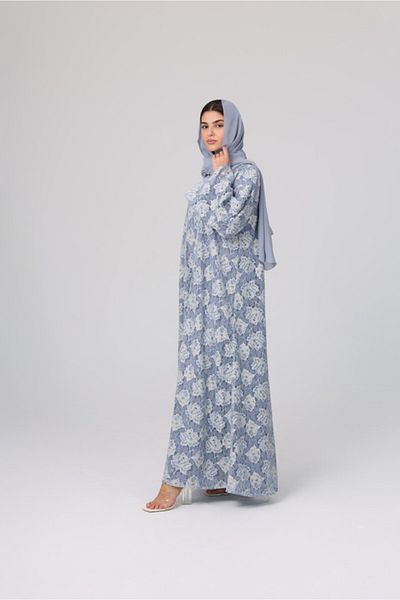 IKKXA Floral Lace Design Layered Colored Abaya