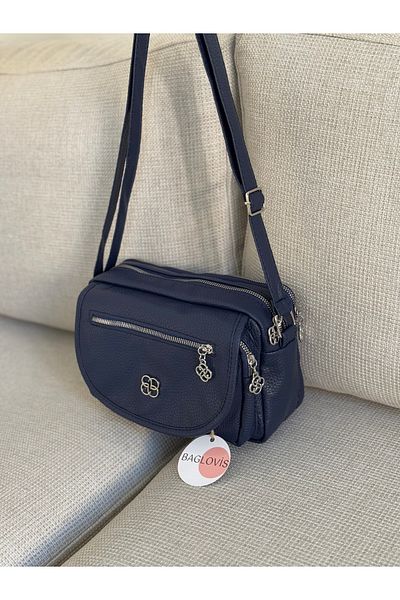 BAGLOVİS Four Pocketed Shiny Navy Blue Women's Bag En25 Boy20